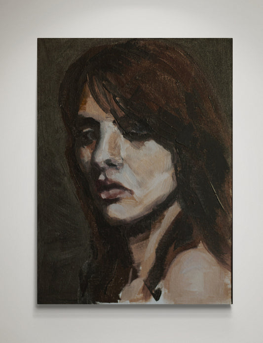 Oil painting depicting woman in shadow 